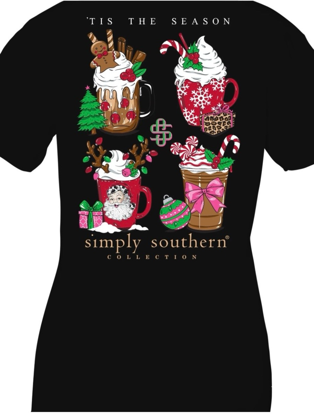New Simply Southern Christmas Holiday Hot Cocoa Latte Santa Shirt Small